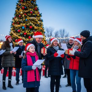 People outside celebrating Christmas