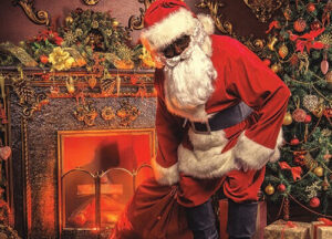 Black Santa by the fireplace